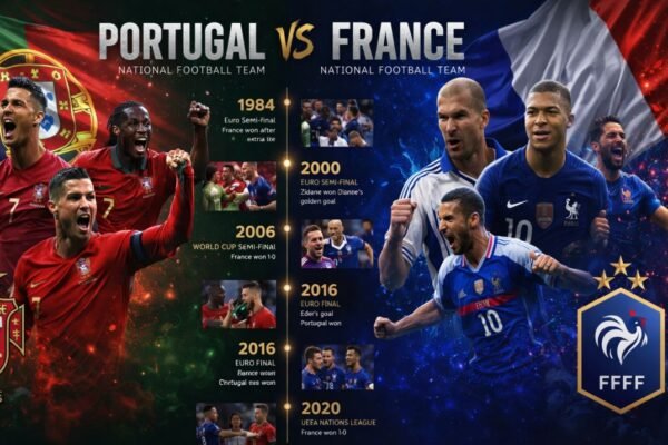 Explore the Portugal vs France football timeline, including historic matches, head-to-head stats, Euro 2016 final, World Cup clashes, and legendary players like Cristiano Ronaldo and Zidane.