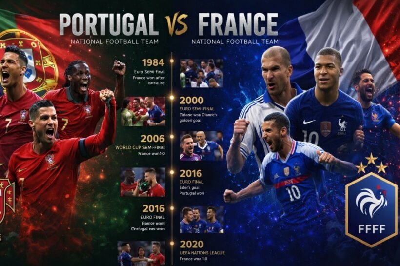 Explore the Portugal vs France football timeline, including historic matches, head-to-head stats, Euro 2016 final, World Cup clashes, and legendary players like Cristiano Ronaldo and Zidane.