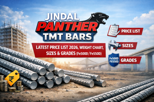 Jindal Panther TMT Bars – Latest Price List 2026, Weight Chart, Sizes & Grades (Fe500D / Fe550D)