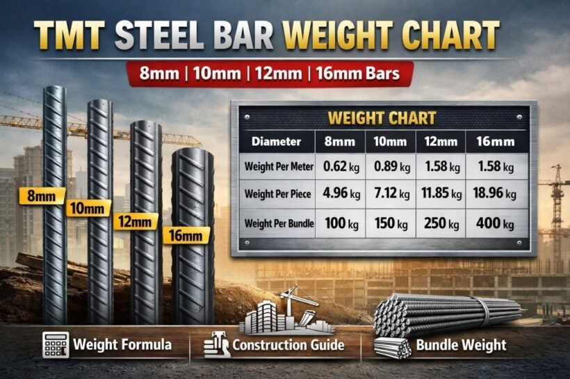 TMT Steel Bar Weight Chart: 8mm, 10mm, 12mm & 16mm Bars