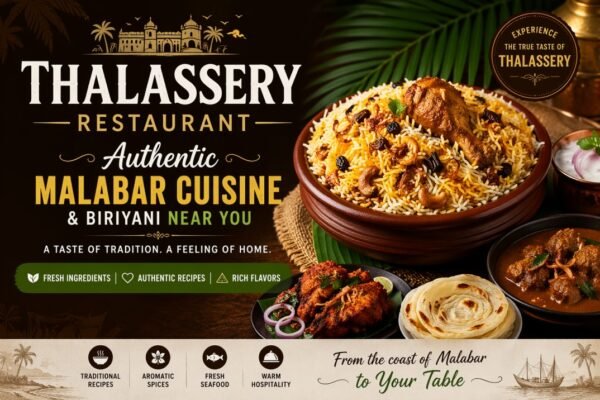 Discover a Thalassery restaurant near you serving authentic Malabar cuisine, flavorful biriyani, seafood, and traditional Kerala dishes.