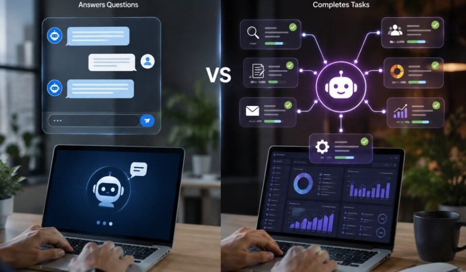 AI agents vs chatbots comparison showing conversational AI and autonomous task automation