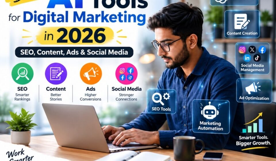 Best AI tools for digital marketing including SEO content social media and advertising