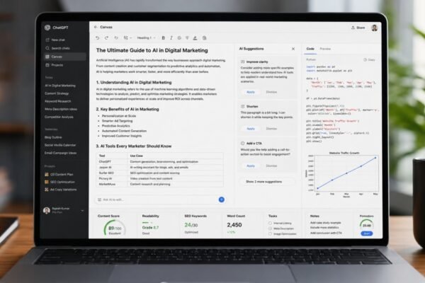 ChatGPT Canvas workspace for writing and coding projects