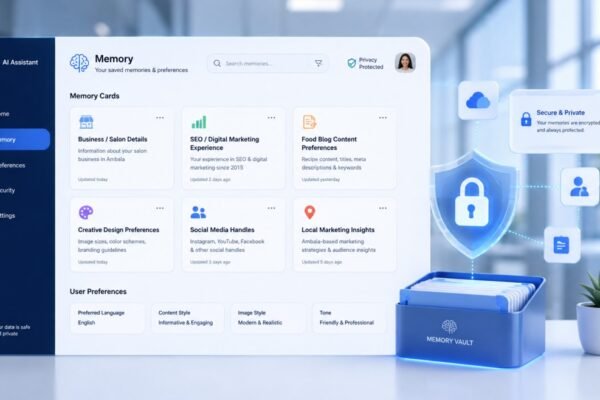 Illustration showing ChatGPT Memory storing user preferences securely for personalized AI conversations.