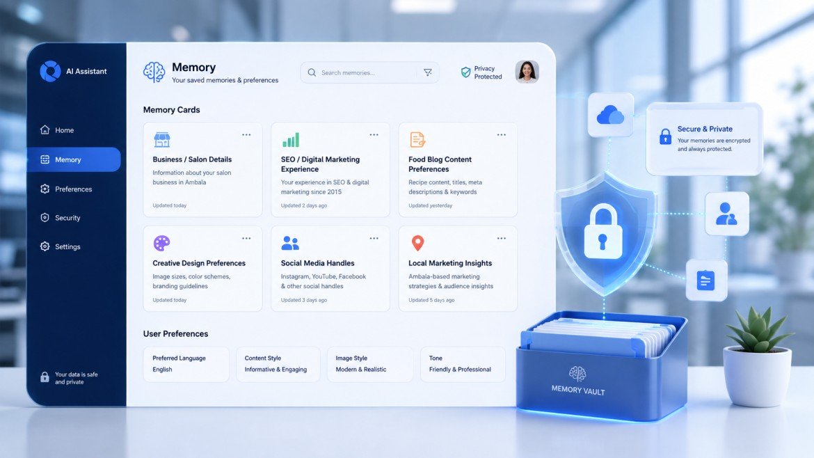 Illustration showing ChatGPT Memory storing user preferences securely for personalized AI conversations.
