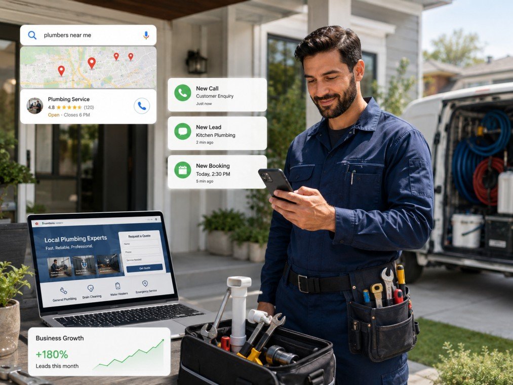 Plumber receiving online customer leads