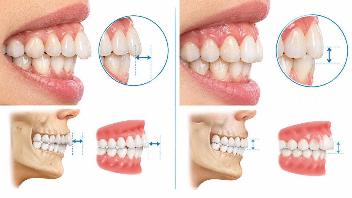 Difference between overjet and overbite in front teeth